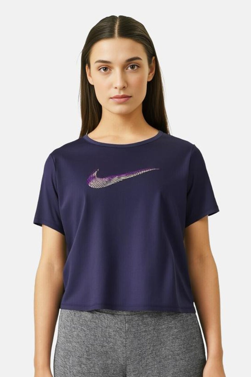 Nike Women Plus Size Brand Logo Running T-Shirt, Purple - Image 1