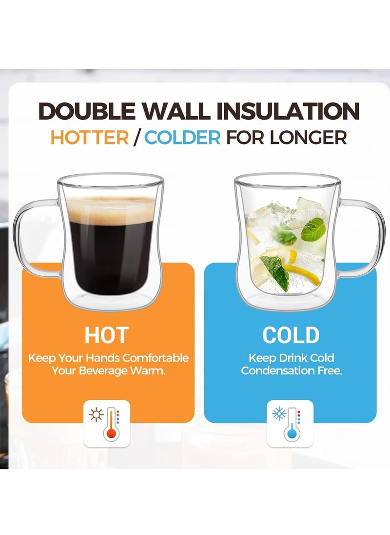 TYCOM Double Walled Glass Coffee Mugs 300ml, 4 Packs Thermal Insulated Borosilicate Glass Cups with Handle for Tea, Coffee, Latte, Cappuccino, Hot and Cold Drinks Beverages  - Image 3