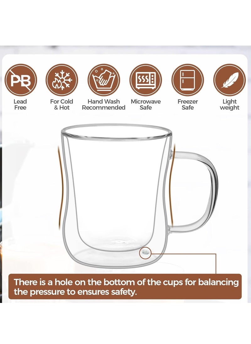 TYCOM Double Walled Glass Coffee Mugs 300ml, 4 Packs Thermal Insulated Borosilicate Glass Cups with Handle for Tea, Coffee, Latte, Cappuccino, Hot and Cold Drinks Beverages  - Image 5