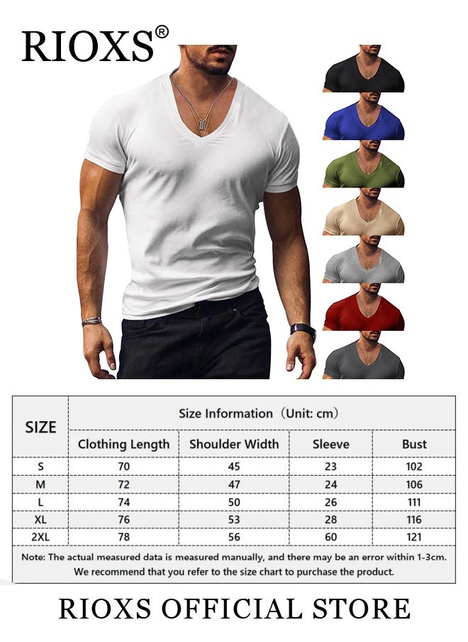 RIOXS Men V-Neck T-Shirt, Casual Basic Shirts, Summer Slim-fit Top, Made of High-Quality Materials, Perfect for Beach, Vacation, Party, Sports, Dating or Daily Casual Wear  - Image 3