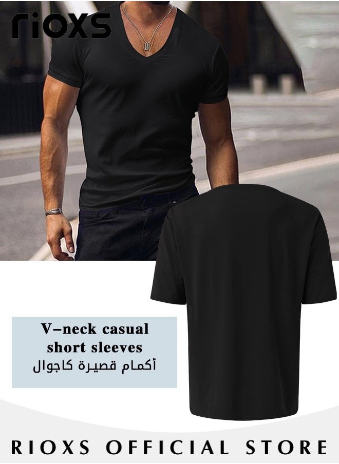 RIOXS Men V-Neck T-Shirt, Casual Basic Shirts, Summer Slim-fit Top, Made of High-Quality Materials, Perfect for Beach, Vacation, Party, Sports, Dating or Daily Casual Wear  - Image 4
