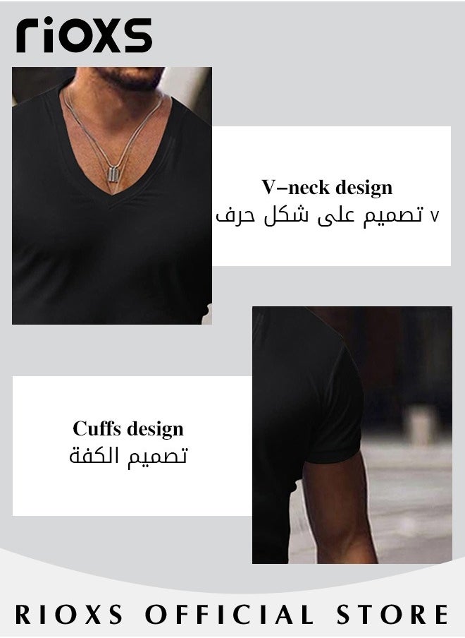 RIOXS Men V-Neck T-Shirt, Casual Basic Shirts, Summer Slim-fit Top, Made of High-Quality Materials, Perfect for Beach, Vacation, Party, Sports, Dating or Daily Casual Wear  - Image 5