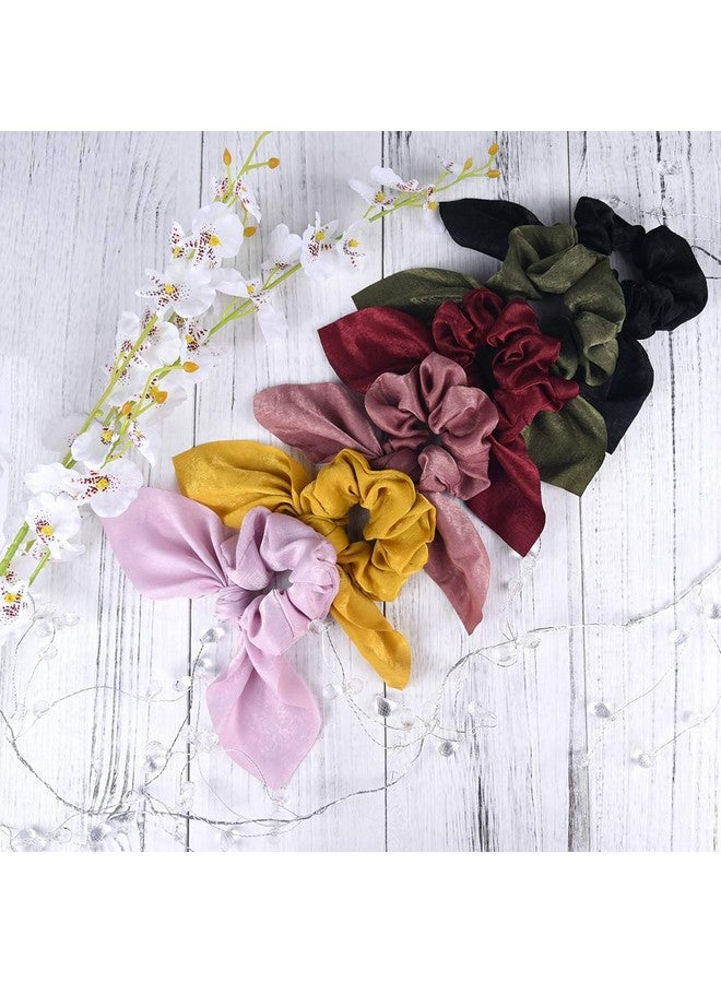 Aileam 6PCS Hair Scrunchies Satin SilkRabbit Bunny Ear Bow Bowknot Scrunchie Bobbles Elastic Hair Ties Bands Ponytail Holder for Women Accessories - Image 2