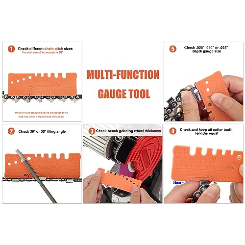 Hipa 12 Pack Chainsaw File, Chainsaw Sharpener Kit, 5/32", 3/16", 7/32", 1/8", 11/64", 13/64" Round Chainsaw Sharpening, 6 Inch Flat File,Depth Gauge,Quick Check Gauge, Chain Saw Sharpener Tool - Image 2