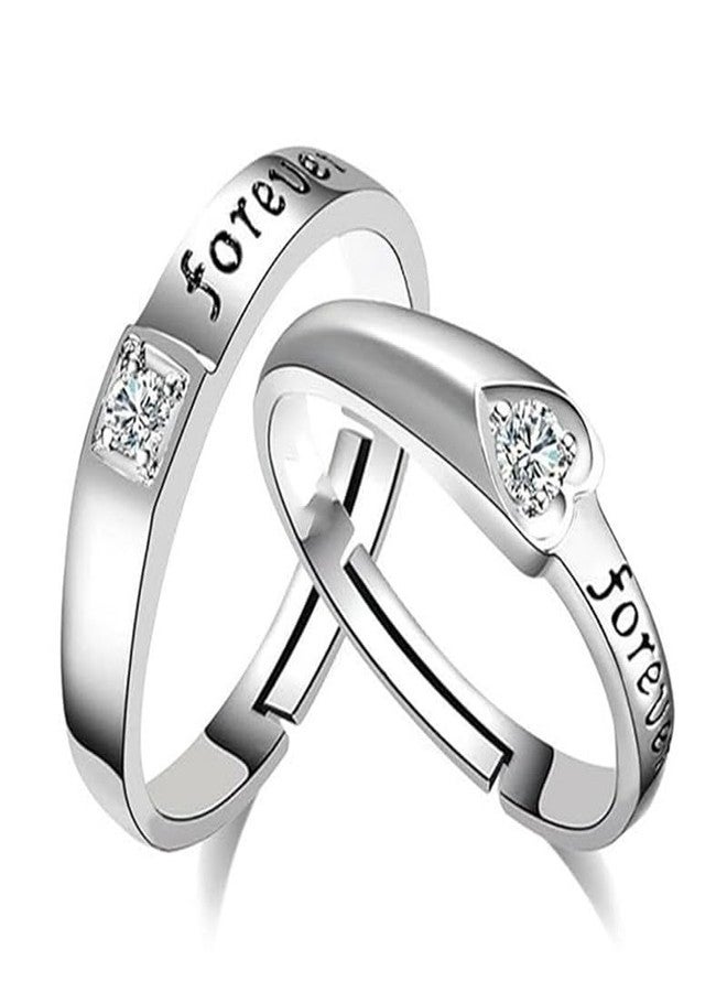 Mahi Valentine Gift Proposal Forever Together Couple Ring Set with Crystal for Men and Women (FRCO1103208R) - Image 1