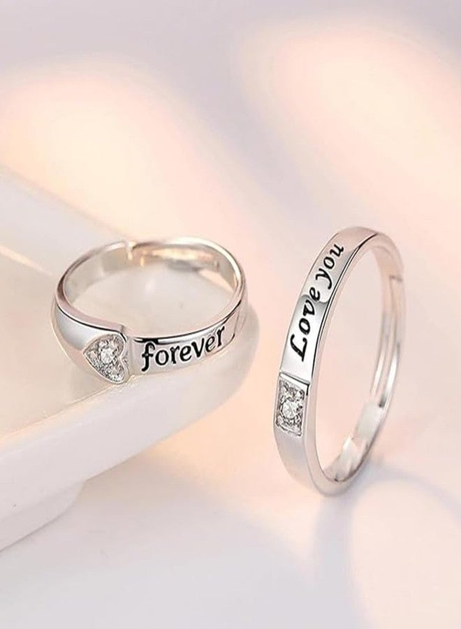Mahi Valentine Gift Proposal Forever Together Couple Ring Set with Crystal for Men and Women (FRCO1103208R) - Image 3
