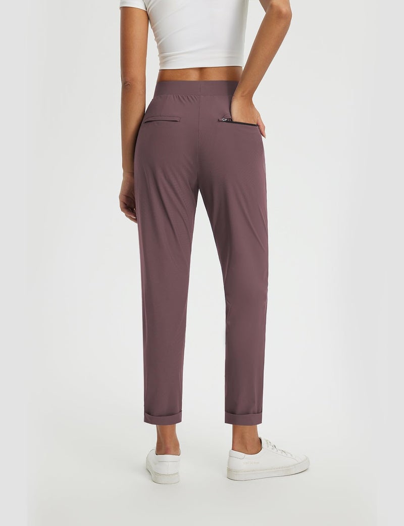 baleaf Womens Travel Pants Petite Stretchy Work Pants Business Casual Slacks Golf Pants Dressy with Pockets Brown L - Image 2