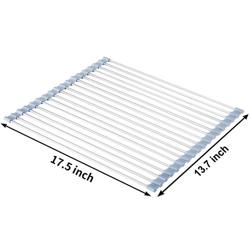 MECHEER Over The Sink Dish Drying Rack, Stainless Steel Roll Up Dish Drying Rack Kitchen Dish Rack Sink Drying Rack, Foldable Dish Drainer, 17.5''x13.7'' - Image 2