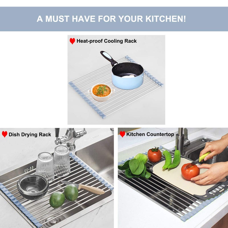 MECHEER Over The Sink Dish Drying Rack, Stainless Steel Roll Up Dish Drying Rack Kitchen Dish Rack Sink Drying Rack, Foldable Dish Drainer, 17.5''x13.7'' - Image 5