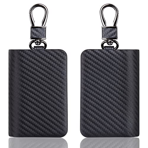 VISOUL Car Key Case Holder Double Zipper, Leather Car Smart Key Fob Case with Keychain for Men and Women-Carbon Black - Image 2