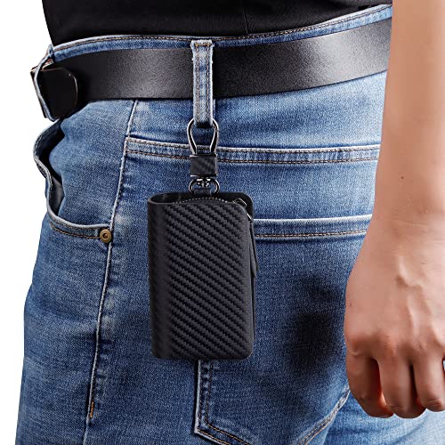 VISOUL Car Key Case Holder Double Zipper, Leather Car Smart Key Fob Case with Keychain for Men and Women-Carbon Black - Image 5
