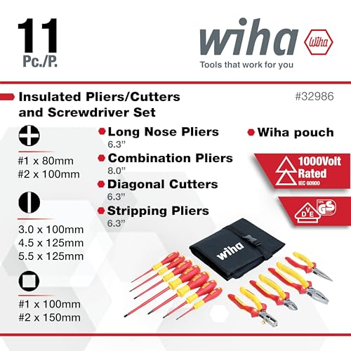 Wiha 32986 Insulated Industrial Pliers/Drivers Set in Roll Out Pouch, 11-Piece - Image 4
