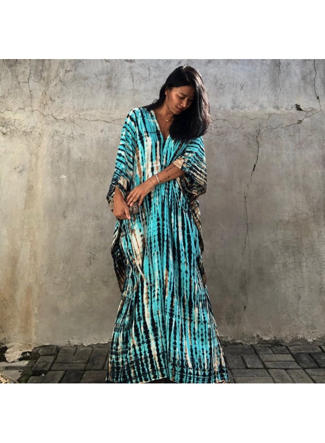 European And American Vacation Gown Beach Blouse Large Size Swimwear Sunscreen Shirt Bikini Blouse Skirt 30 Color Amazon-Color:01 Blue-  - Image 1