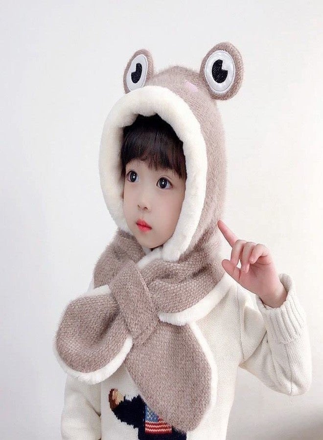 VINSON Kids Winter Hat Cute Cartoon Frog Plush Thick Hat and Scarf Set for Kids 9-10 Year (Beige)(Special for Winter) - Image 3