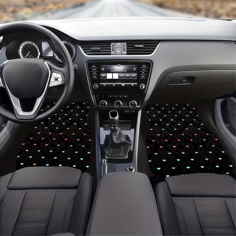 Car Floor Mats 4 Pcs Set Whimsical Heart Floral Pattern On Black Background Stylish Durable Car Interior Decoration For Elegant Playful Auto Accessories - Image 5
