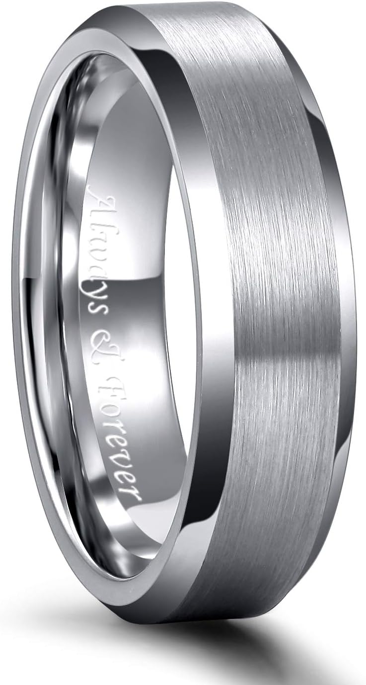 Greenpod 4MM 6MM 8MM Tungsten Carbide Engagement Ring Brushed Beveled Edge Polished Silver Wedding Band for Men Women Engraved I Love You Always & Forever Size 4-15 - Image 1