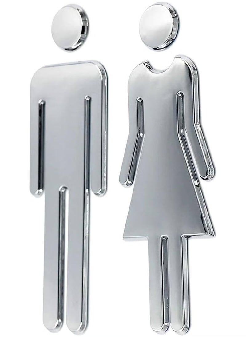 AWALOR Acrylic Adhesive Backed Men s and Women s Bathroom Sign 7.8 Silver  - Image 1