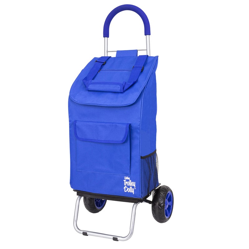 dbest products dbest products Trolley Dolly Blue Foldable Shopping cart for Groceries with Wheels and Removable Bag and Rolling Personal Handtruck Standard 
