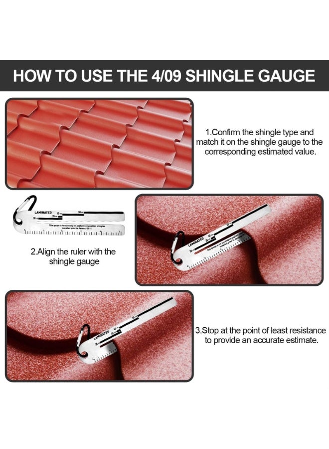 2pcs Shingle Gauge, 4/09 Shingle Gauge Portable Roof Pitch Gauge with Carabiner Shingle Gauge Tool for Measuring and Analyzing The Thickness of Roof Tiles - Image 3