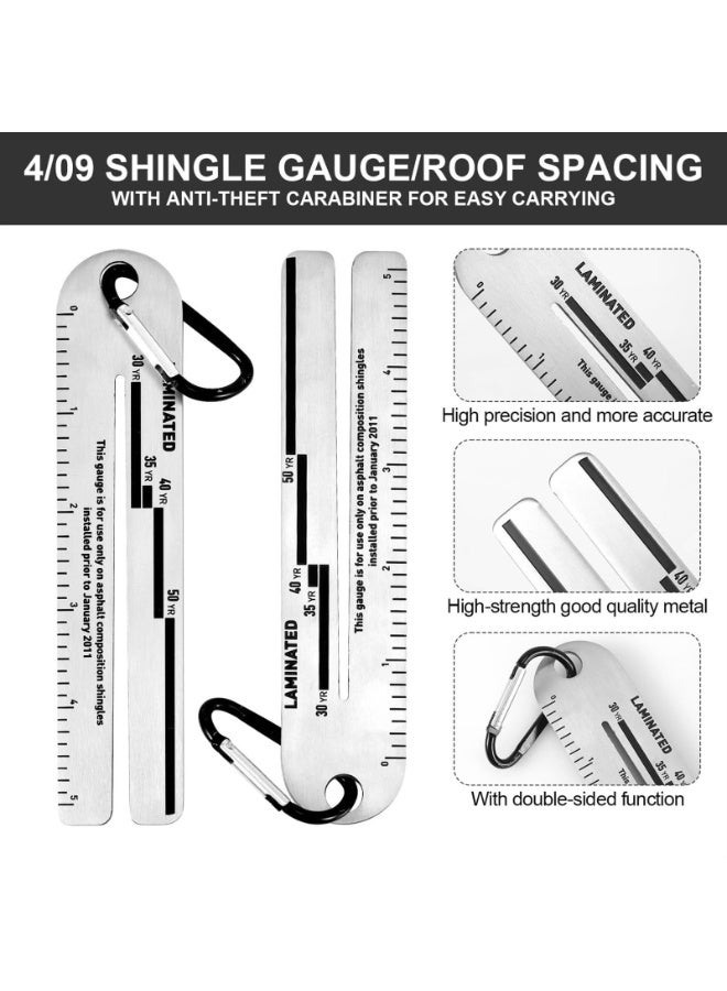 2pcs Shingle Gauge, 4/09 Shingle Gauge Portable Roof Pitch Gauge with Carabiner Shingle Gauge Tool for Measuring and Analyzing The Thickness of Roof Tiles - Image 2