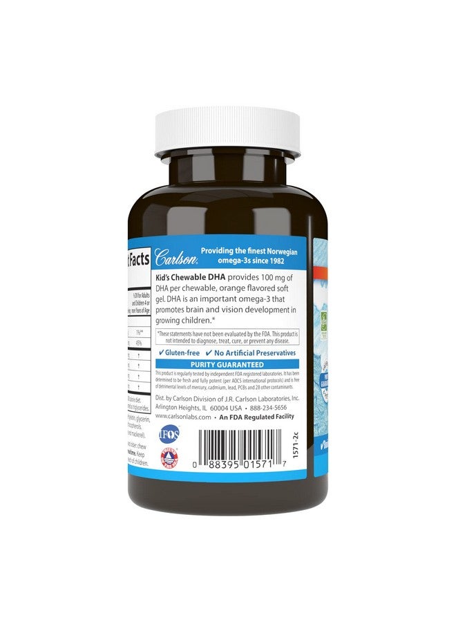 Carlson - Kid's Chewable DHA, 100 mg DHA, Brain Health, Vision Function, Growth & Development, Orange, 120 Chewable Softgels - Image 3