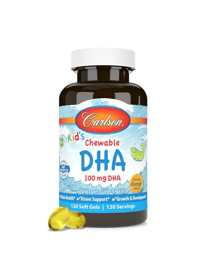 Carlson - Kid's Chewable DHA, 100 mg DHA, Brain Health, Vision Function, Growth & Development, Orange, 120 Chewable Softgels - Image 5