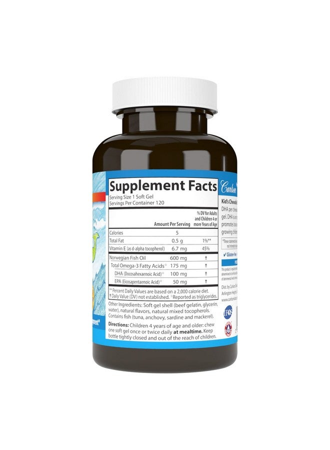 Carlson - Kid's Chewable DHA, 100 mg DHA, Brain Health, Vision Function, Growth & Development, Orange, 120 Chewable Softgels - Image 2