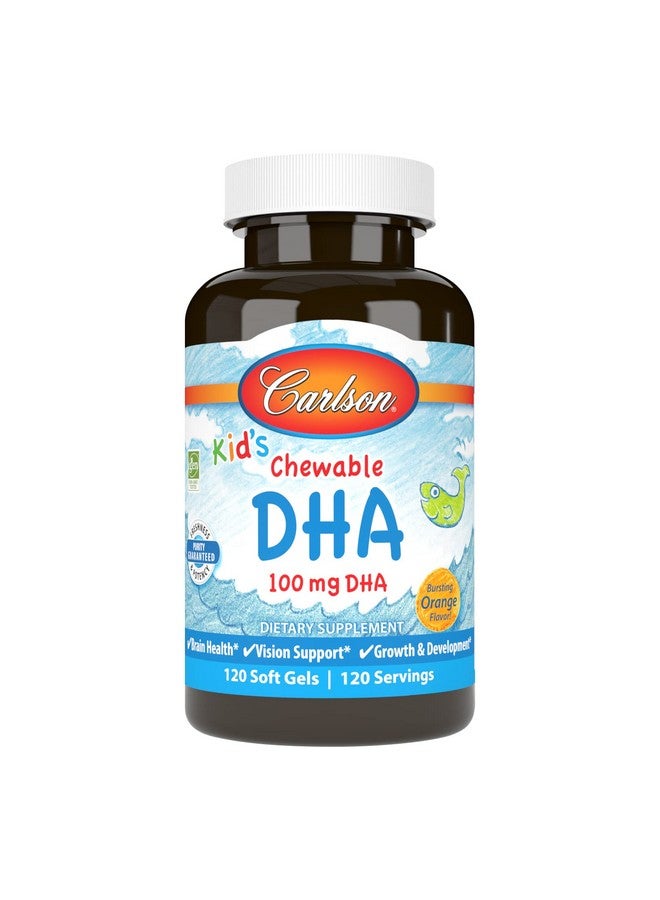 Carlson - Kid's Chewable DHA, 100 mg DHA, Brain Health, Vision Function, Growth & Development, Orange, 120 Chewable Softgels - Image 1