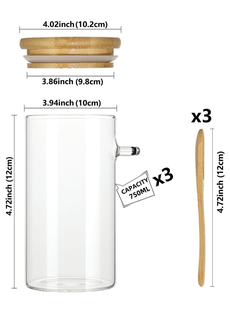 3-Pack 800ml(28.16oz) Glass Jars With Aitight Bamboo Lids and Spoon,Spice Jars Overnight Oats Jars Breakfast Jars Sugar Salt Coffee Tea Candy Cookies Jars, Kitchen Storage(3Pack800ML) - Image 2