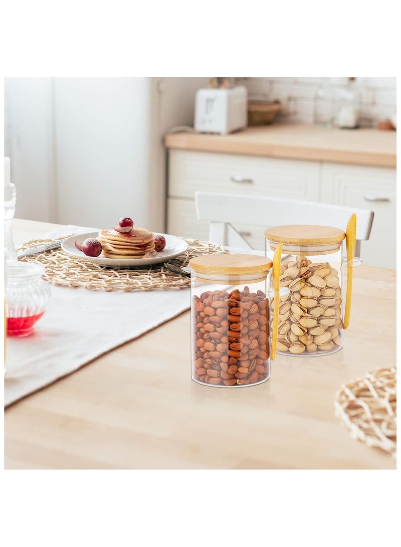 3-Pack 800ml(28.16oz) Glass Jars With Aitight Bamboo Lids and Spoon,Spice Jars Overnight Oats Jars Breakfast Jars Sugar Salt Coffee Tea Candy Cookies Jars, Kitchen Storage(3Pack800ML) - Image 4