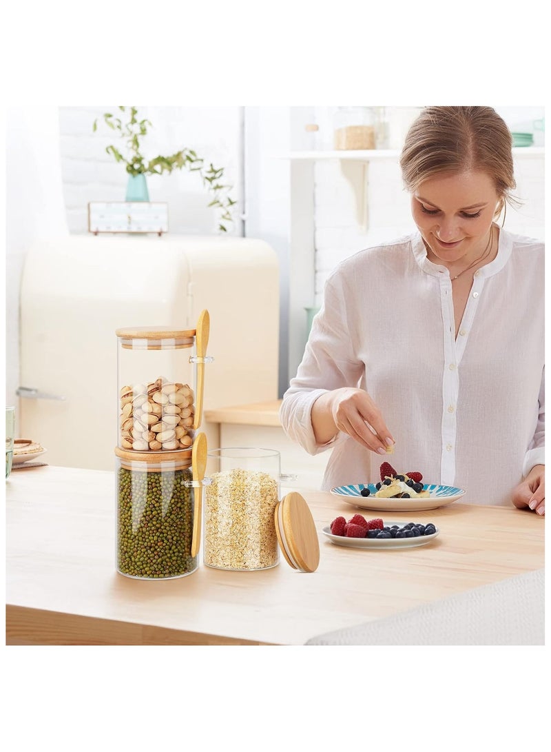 3-Pack 800ml(28.16oz) Glass Jars With Aitight Bamboo Lids and Spoon,Spice Jars Overnight Oats Jars Breakfast Jars Sugar Salt Coffee Tea Candy Cookies Jars, Kitchen Storage(3Pack800ML) - Image 5