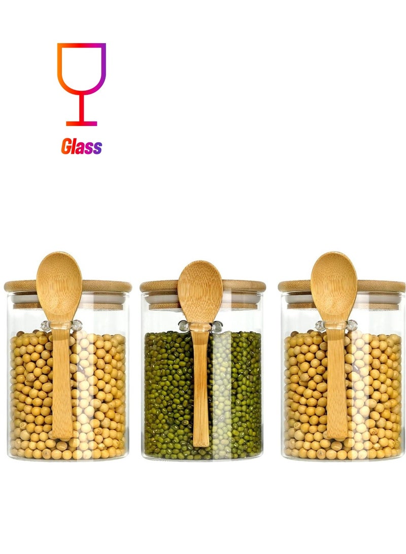 3-Pack 800ml(28.16oz) Glass Jars With Aitight Bamboo Lids and Spoon,Spice Jars Overnight Oats Jars Breakfast Jars Sugar Salt Coffee Tea Candy Cookies Jars, Kitchen Storage(3Pack800ML) - Image 1