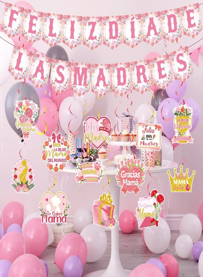 FuWeave مجموعة ديكورات حفلات عيد الأم المكسيكية من FuWeave، 38 قطعة، تتضمن لافتة Feliz Dia De Las Madres، لافتات معلقة، ديكورات معلقة مع رقائق لامعة، دوامات سقف، تيارات - Image 4