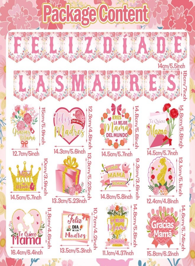 FuWeave مجموعة ديكورات حفلات عيد الأم المكسيكية من FuWeave، 38 قطعة، تتضمن لافتة Feliz Dia De Las Madres، لافتات معلقة، ديكورات معلقة مع رقائق لامعة، دوامات سقف، تيارات - Image 2