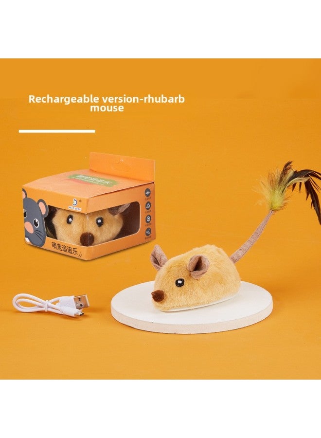 Fun Cat Toy Charging Upgrade Electric Induction Mouse Trembles Simulation Small White Rabbit Plush Cat Self-hi To Relieve Boredom Dog-Color:Upgrade Charging Rhubarb Chinese Color Box  - Image 1