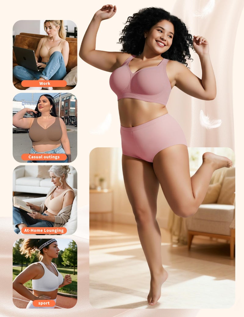 PoseFree Supportive Plus Size Full Coverage Wireless Bras for Large Breasted Women (Mauve, 3XL) - Image 5