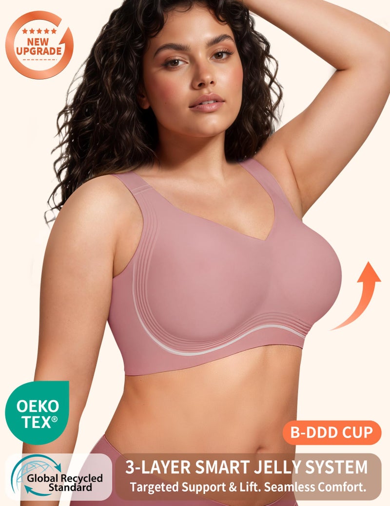 PoseFree Supportive Plus Size Full Coverage Wireless Bras for Large Breasted Women (Mauve, 3XL) - Image 2