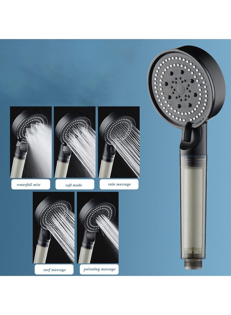 Hanayo High Pressure Shower Head Water Saving Shower Head With PP Cotton Filter Shower 5 Jet Types for Bathing Modern Handheld Shower Head (Black) - Image 2