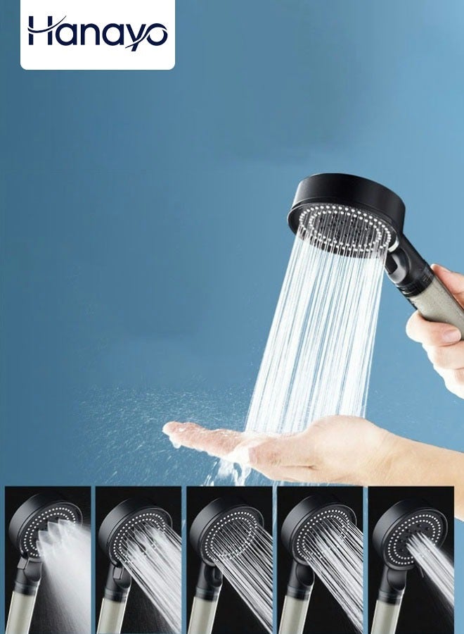 Hanayo High Pressure Shower Head Water Saving Shower Head With PP Cotton Filter Shower 5 Jet Types for Bathing Modern Handheld Shower Head (Black) - Image 1