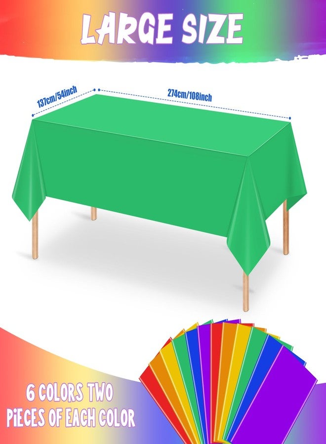 MASHAN 12 Pack Assorted Color Rectangle Plastic Tablecloth Disposable Rainbow Tablecloth Colorful Rectangle Table Covers for Birthday Wedding Fiesta Picnic Home Party Decorations, 6 Color, 54 x 108 Inch - Image 2