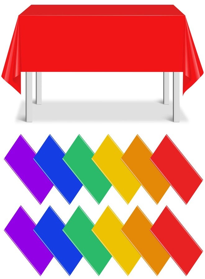 MASHAN 12 Pack Assorted Color Rectangle Plastic Tablecloth Disposable Rainbow Tablecloth Colorful Rectangle Table Covers for Birthday Wedding Fiesta Picnic Home Party Decorations, 6 Color, 54 x 108 Inch - Image 1