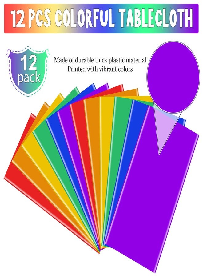 MASHAN 12 Pack Assorted Color Rectangle Plastic Tablecloth Disposable Rainbow Tablecloth Colorful Rectangle Table Covers for Birthday Wedding Fiesta Picnic Home Party Decorations, 6 Color, 54 x 108 Inch - Image 4