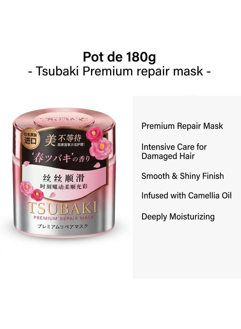 تسوكابي قناع إصلاح TSUBAKI Premium - قناع شعر الكاميليا الياباني للشعر المتضرر - العناية المكثفة والإصلاح - 180 غرام جرة - Image 4