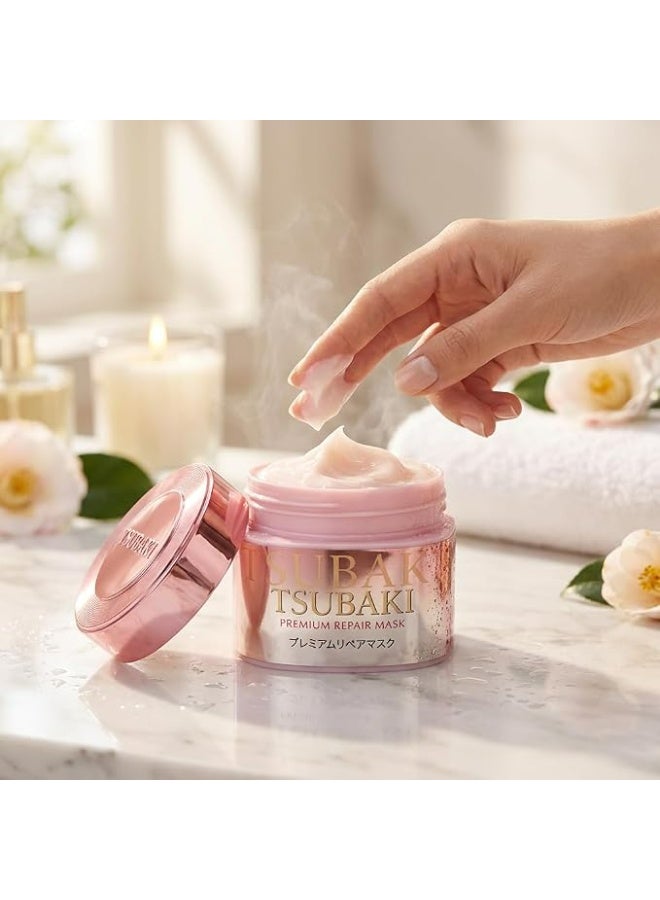 تسوكابي قناع إصلاح TSUBAKI Premium - قناع شعر الكاميليا الياباني للشعر المتضرر - العناية المكثفة والإصلاح - 180 غرام جرة - Image 2
