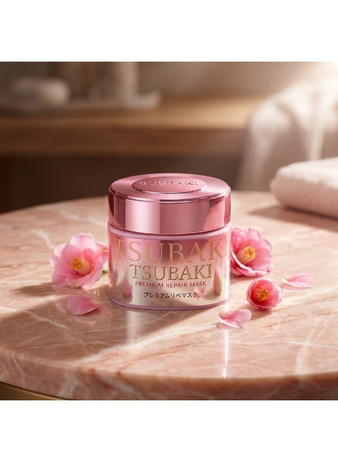 تسوكابي قناع إصلاح TSUBAKI Premium - قناع شعر الكاميليا الياباني للشعر المتضرر - العناية المكثفة والإصلاح - 180 غرام جرة - Image 3