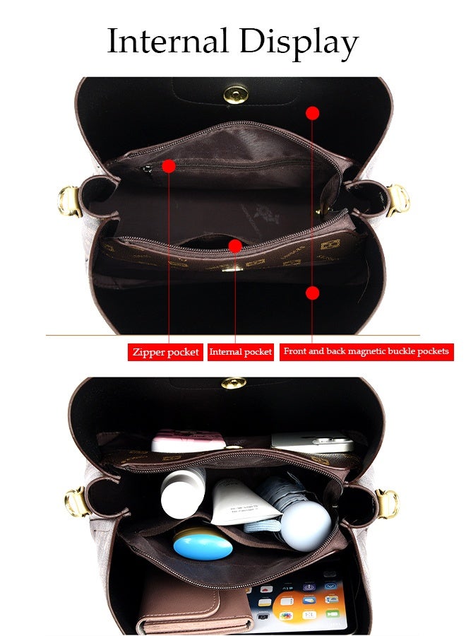 DUNISO Women's Shoulder Bag, Soft Leather Printed Crossbody Bag, Adjustable Shoulder Strap Handbag With Leaf Pendant, Large Capacity Pu Leather Outdoor Backpack, Great For Commuting And Traveling - Image 4