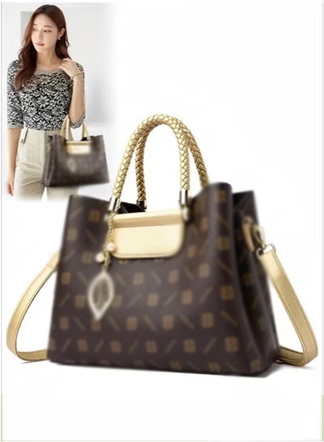 DUNISO Women's Shoulder Bag, Soft Leather Printed Crossbody Bag, Adjustable Shoulder Strap Handbag With Leaf Pendant, Large Capacity Pu Leather Outdoor Backpack, Great For Commuting And Traveling - Image 1