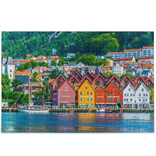Oarencol Bergen Norway House Lake Mountain Jigsaw Puzzle 500 Pieces Puzzles for Adults - Image 1