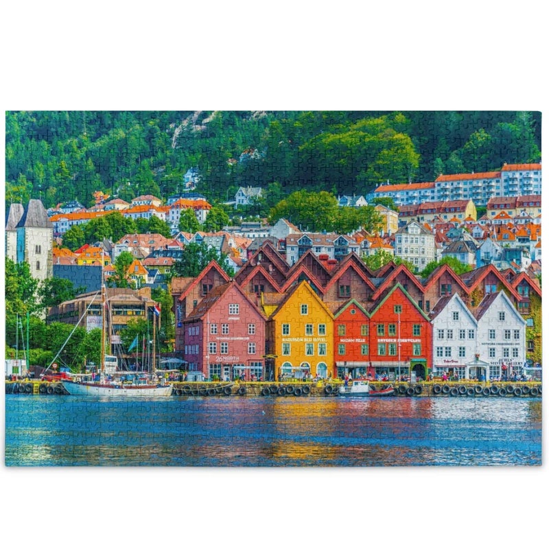 Oarencol Bergen Norway House Lake Mountain Jigsaw Puzzle 500 Pieces Puzzles for Adults - Image 3