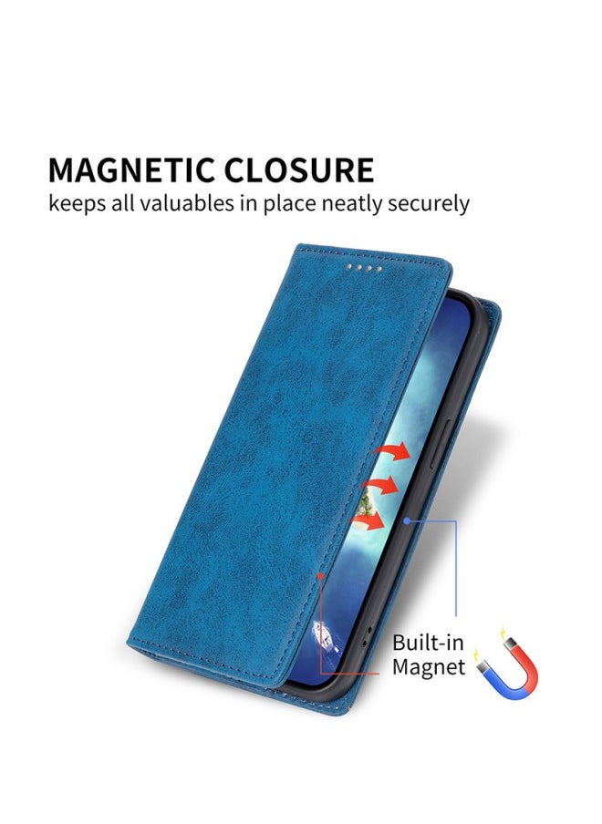 WAOKN - iPhone 15 Pro Max Flip Phone Case with Card Holder Wallet Case Unisex Slim Anti-drop Wear-Resistant PU Protective Case Foldable Back Cover Stand (Blue) - Image 1